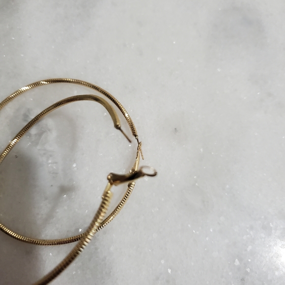 3" Diamond Cut Goldtone Hoop Earrings - Picture 5 of 7